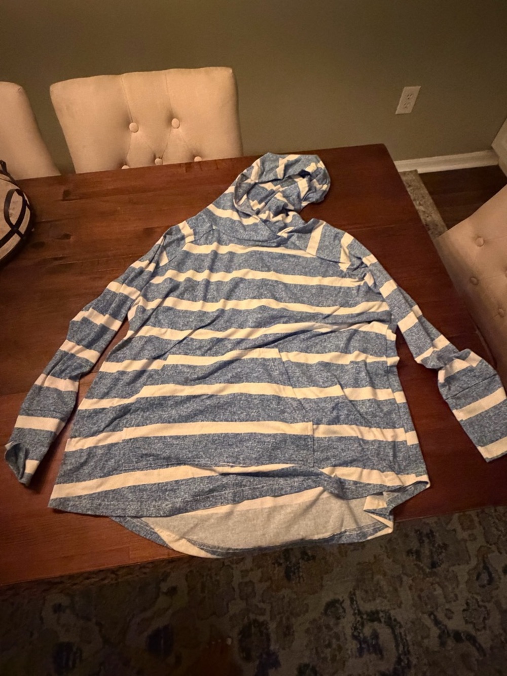 LuLaRoe Hooded Striped Pullover in Blue and Cream
